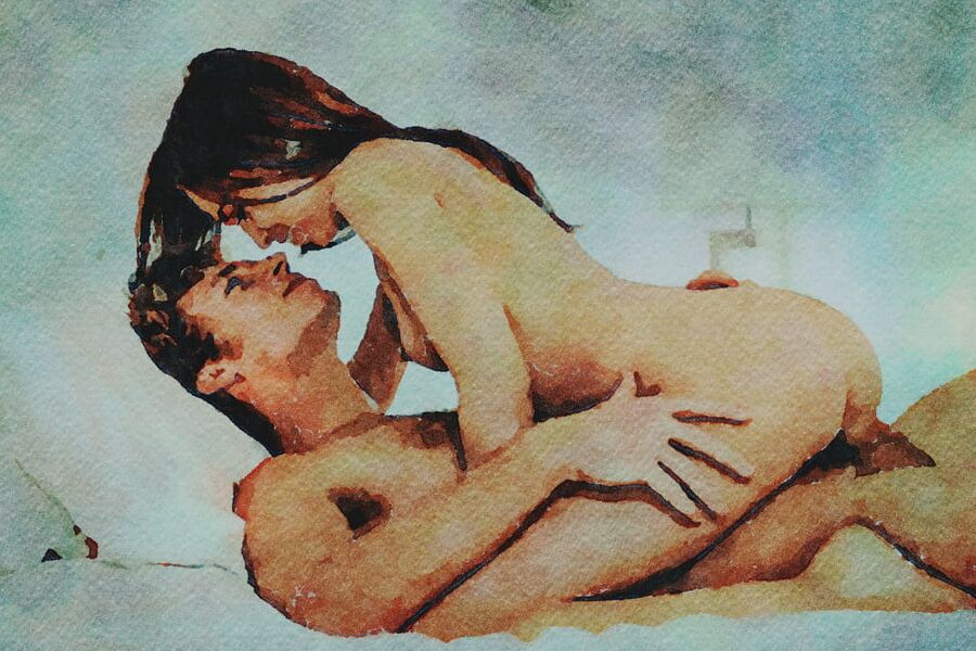Erotic Digital Watercolor - Riley Reid Lovemaking