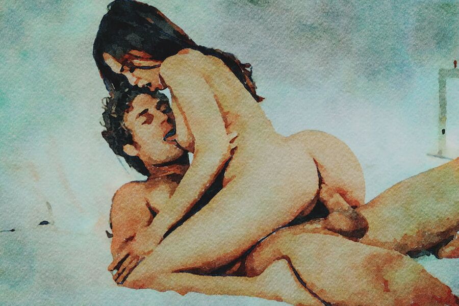 Erotic Digital Watercolor - Riley Reid Lovemaking
