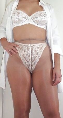 Pantyhose and a white bra