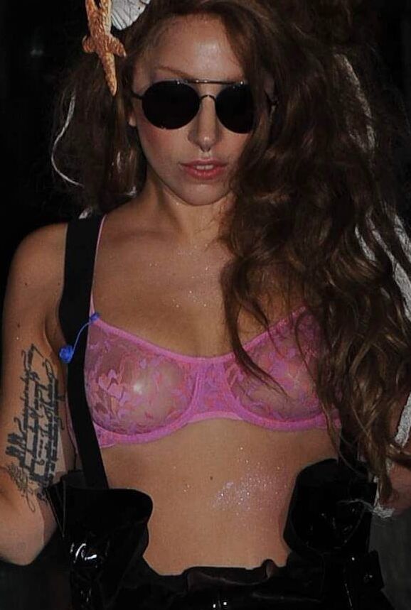 Lady Gaga in a see-through bra