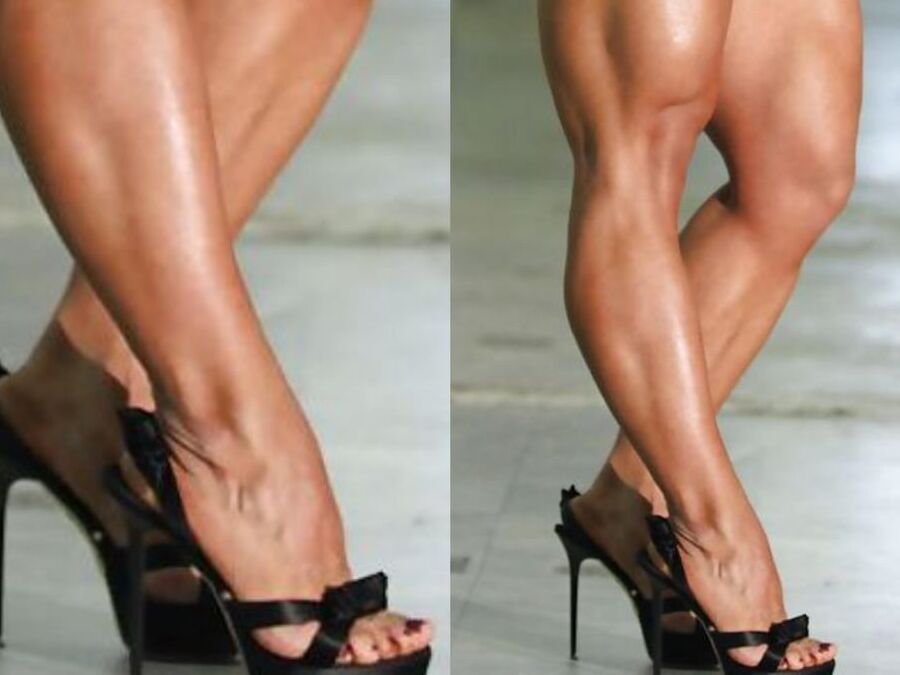 bodybuilder female&;s sexy Legs feet and High heels