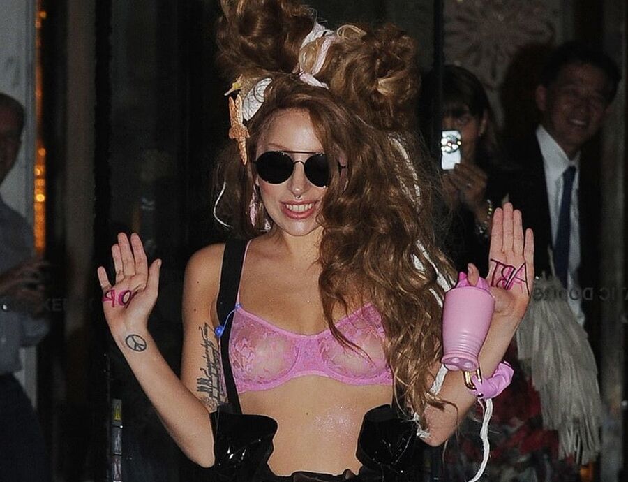 Lady Gaga in a see-through bra