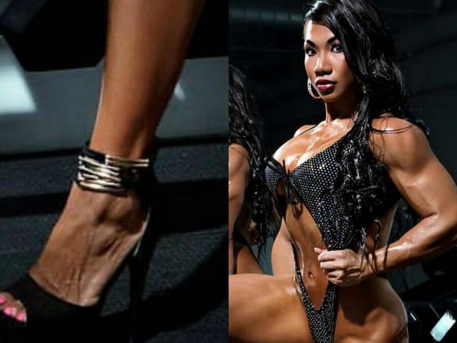 bodybuilder female&;s sexy Legs feet and High heels