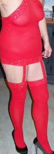 Red One Piece Body Skirt with Nylons attacked.