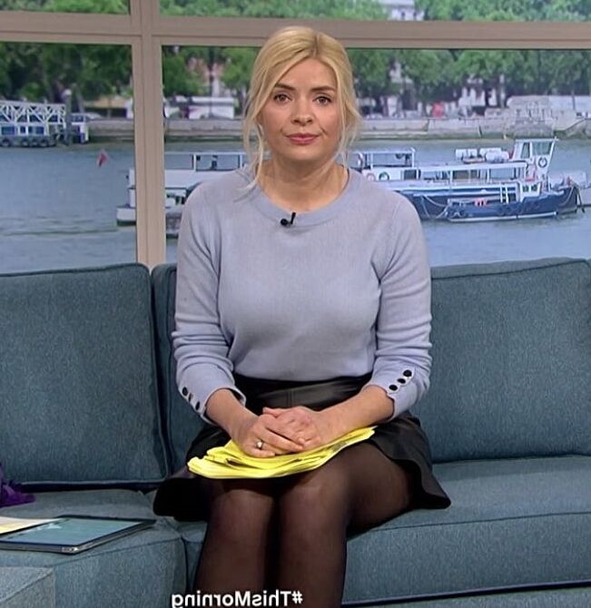 Sexy Holly Willoughby in leather mini skirt