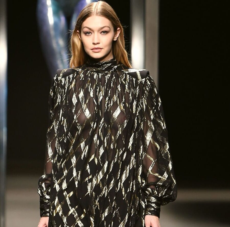 Gigi Hadid seethrough catwalk Milan feb