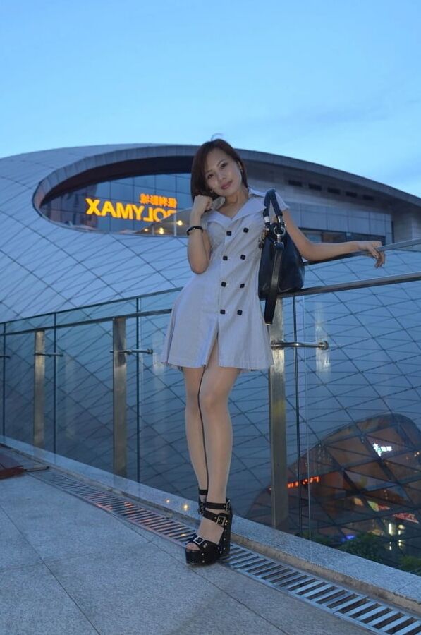 korean girl in pantyhose and platform sandals