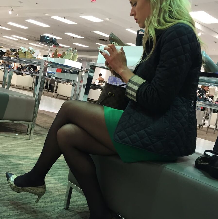 Pantyhosed Shopping - Arrogant Blonde Cunt