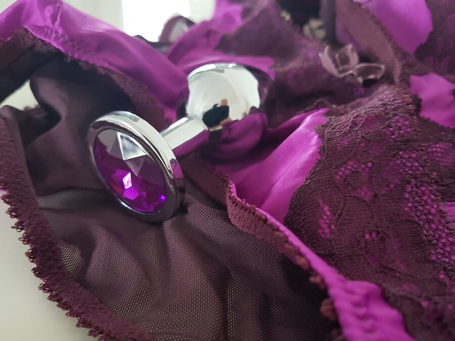 Wife&;s lingerie and jewel butt plug.