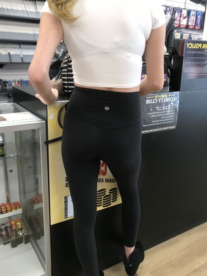 Sex shop blonde in lululemon leggings