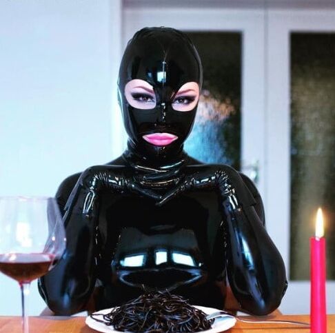 Drinking in latex rubber or leather