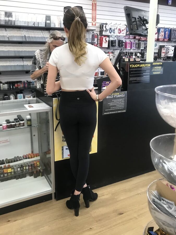 Sex shop blonde in lululemon leggings