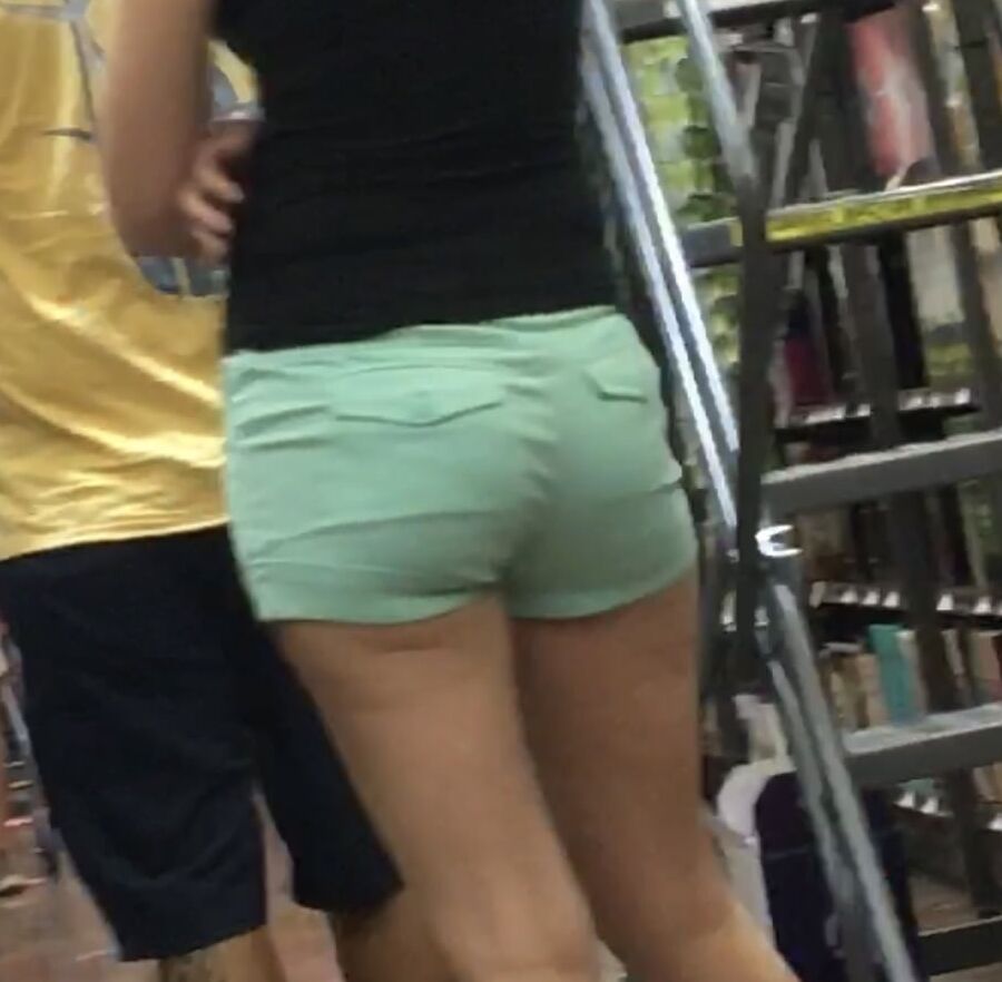 Nice butt in green shorts with VPL