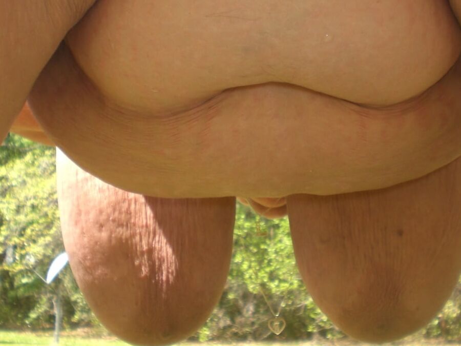 Fat Flabby BBW Wife Outside Sunbathing Mini Bottle Insertion