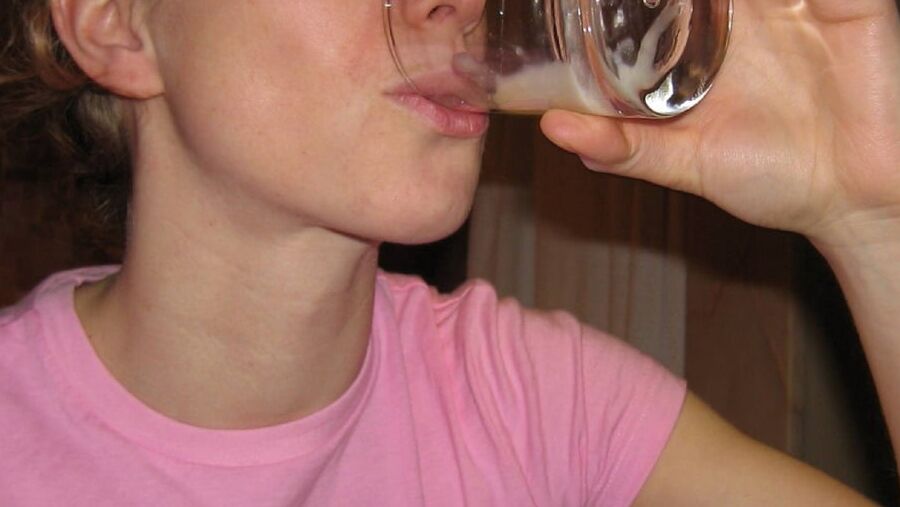 nice girl drinking glass of cum