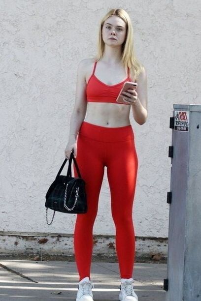 Elle Fanning - Red Gym Outfit For Filthy Wank Meets