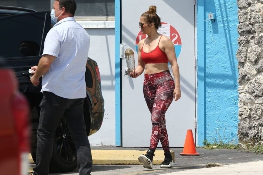Jennifer Lopez in Red Sports Bra and Tights