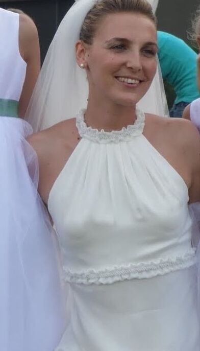 Braless bride with puffy nipples