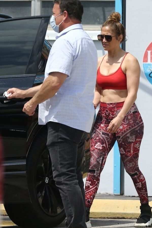 Jennifer Lopez in Red Sports Bra and Tights