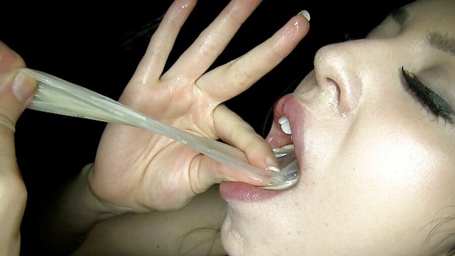 Girls eat used condoms in porn cinema