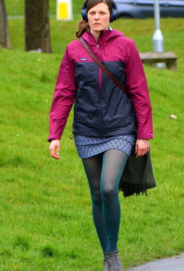 Street Pantyhose - Green Tights Girl in the Park