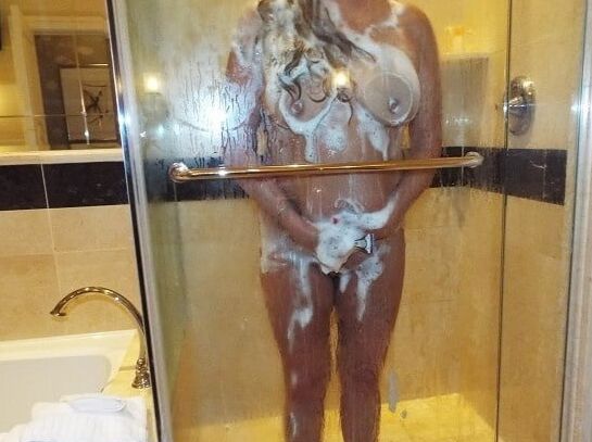 boobs against shower door