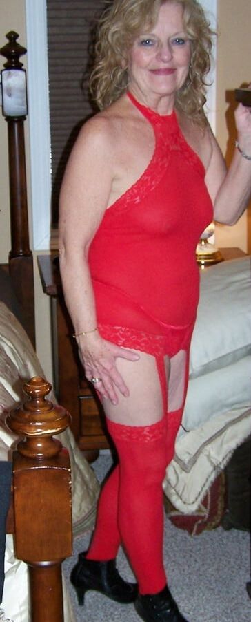 Red Sheer Garter Dress Lace Trim and Attached Stocking