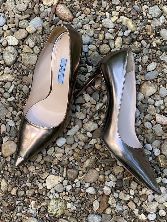 metallic heels by Prada