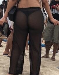 Sexy black thong booty in sheer pants