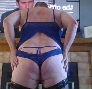 Another new shorty blue nighty, panty and stockings.