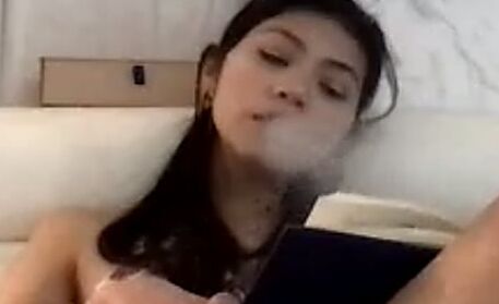 Asian Girl Vapes on Zoom session CAUGHT