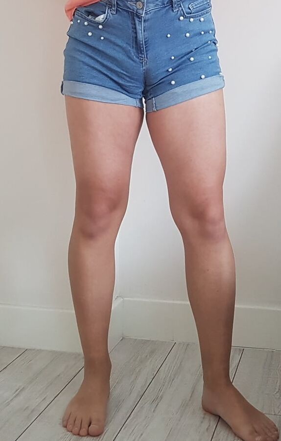 Denim shorts and bare legs