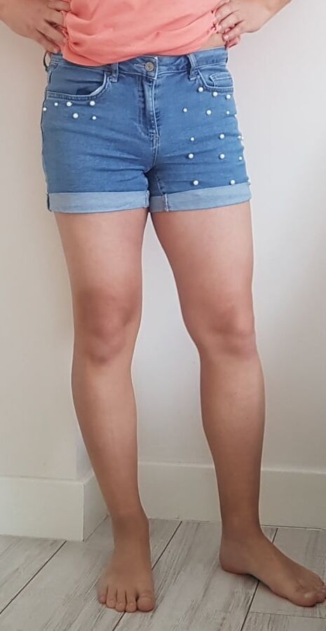 Denim shorts and bare legs