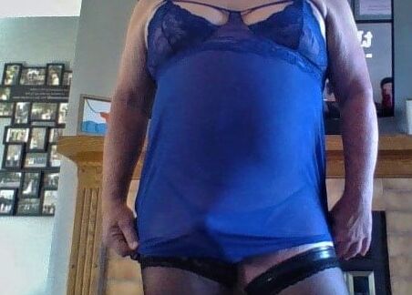 Another new shorty blue nighty, panty and stockings.
