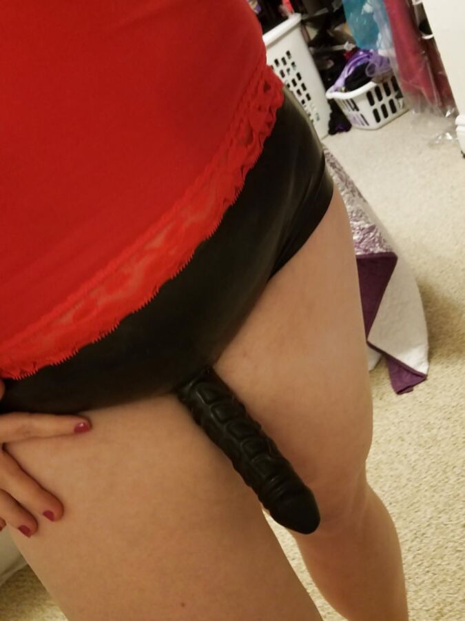 Sexy Wife Milf with Strapon and latex panties