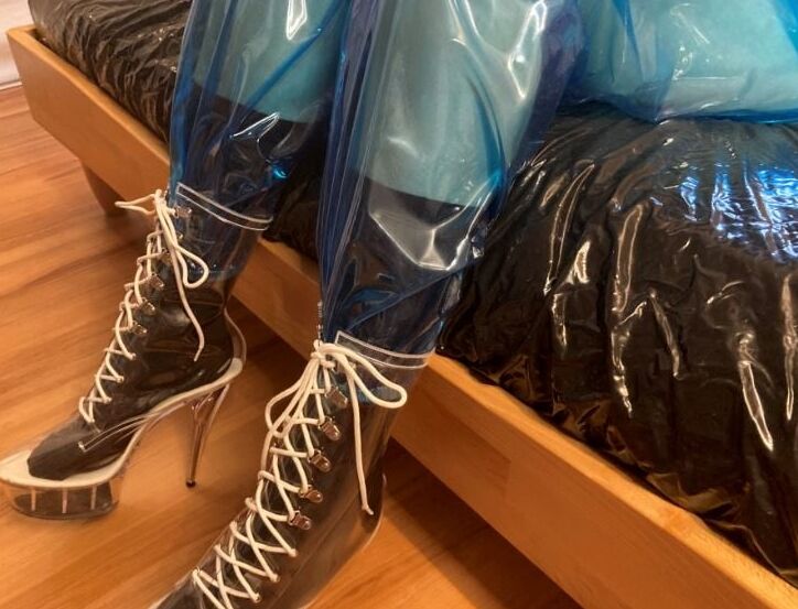 Blue Transparent PVC and Clear PVC Boots