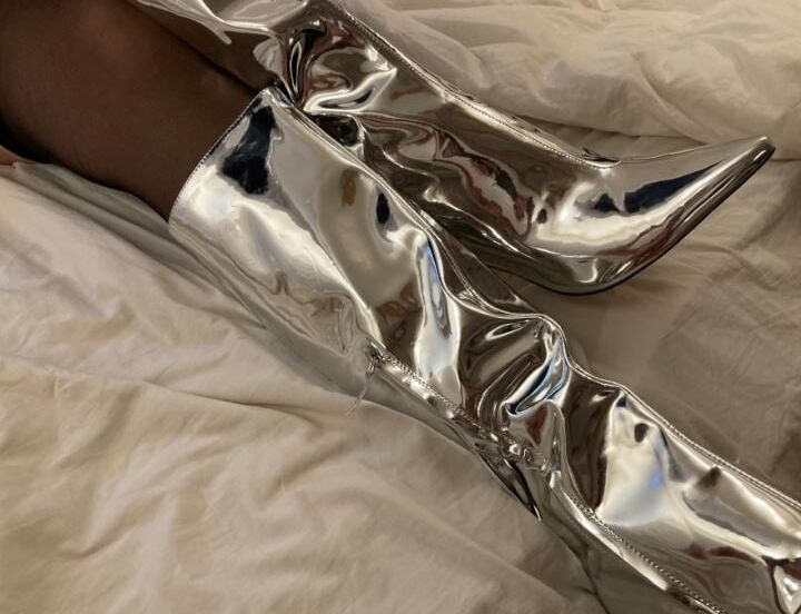 Silver High Heel Patent Boots