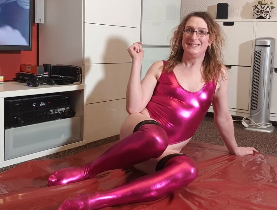 Red Shiny Spandex Leotard and Leg Warmers