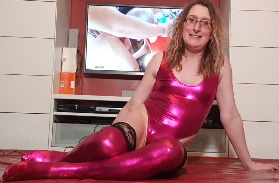 Red Shiny Spandex Leotard and Leg Warmers