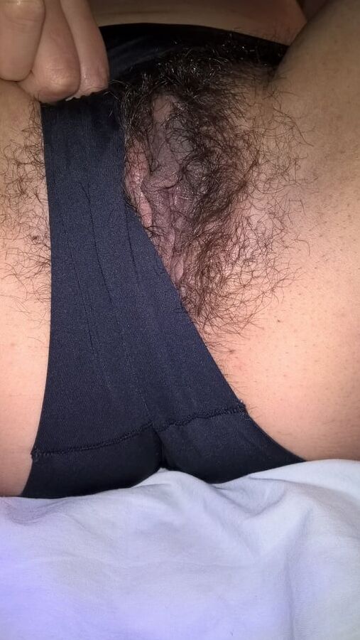 My beautiful wife close up hairy pussy dark labia in panties