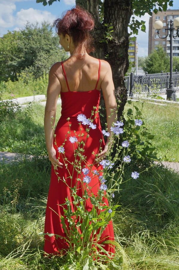 Red dress - green garden