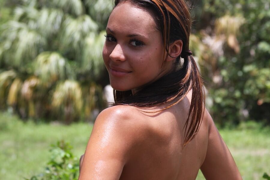Cute tanned latina Gabrielle loves posing nude outdoors