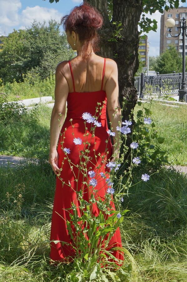 Red dress - green garden