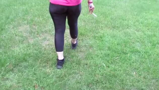 Public See Through Leggings Big Ass in Shiny Spandex MILF