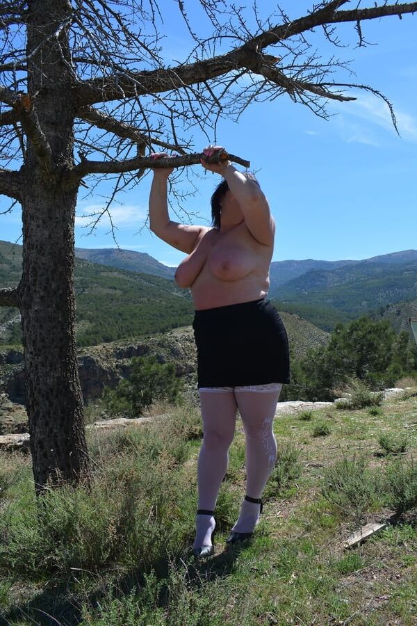 Day trip in the mountains. Julie gets naked in public.