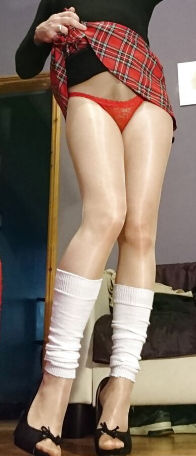 Marie crossdresser college girl, leg warmers and pantyhose