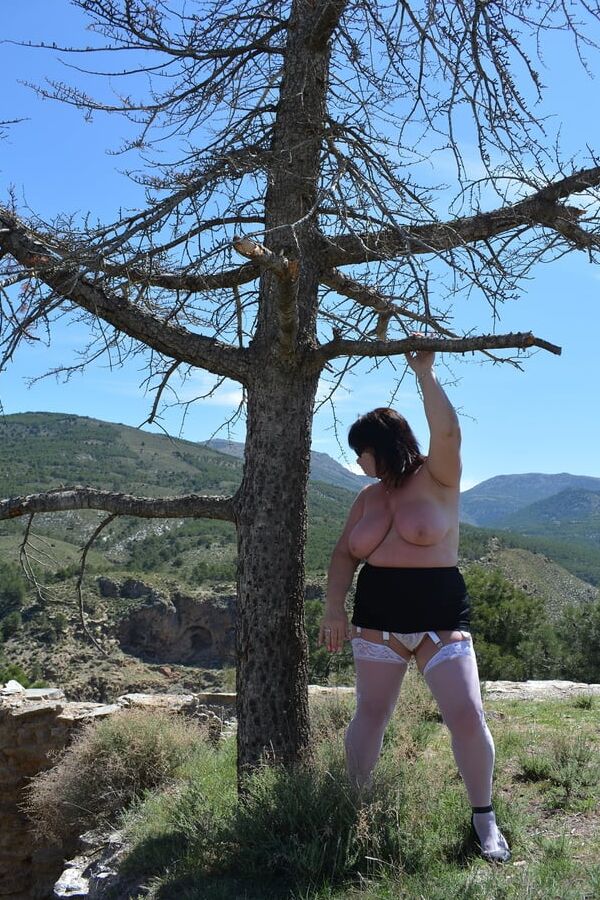 Day trip in the mountains. Julie gets naked in public.