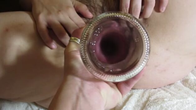 Gaping Hairy Pussy PAWG With Glass Bottle Insertion