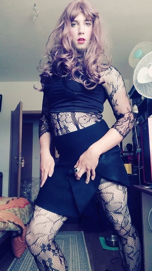 Sissy slut skirt and dick whip out