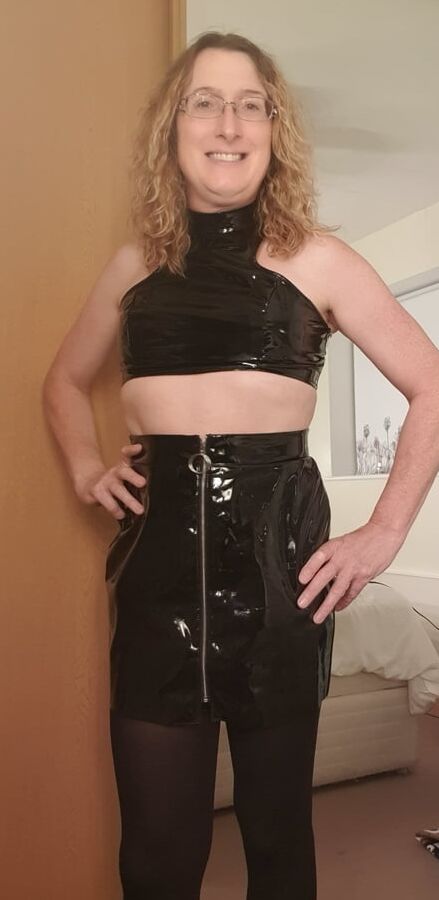 Black PVC with Doxy Wand on Post-Op Tranny Pussy